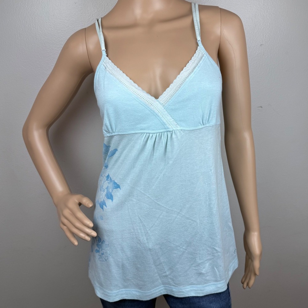 American Eagle‎ Blue Lace Babydoll Camisole Top Floral Y2K Tank Size M Coquette